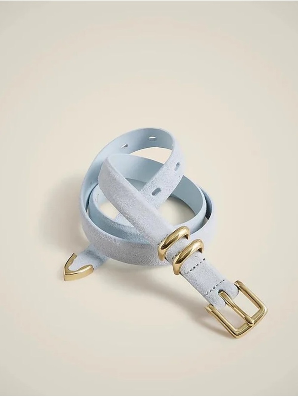 J. Crew Light Blue Suede Belt with Gold Buckle